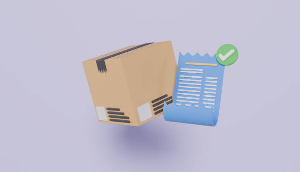 istock Shipping box and cardboard box, delivery package check mark and receipt, safe delivery, successfully delivered 2187533745
