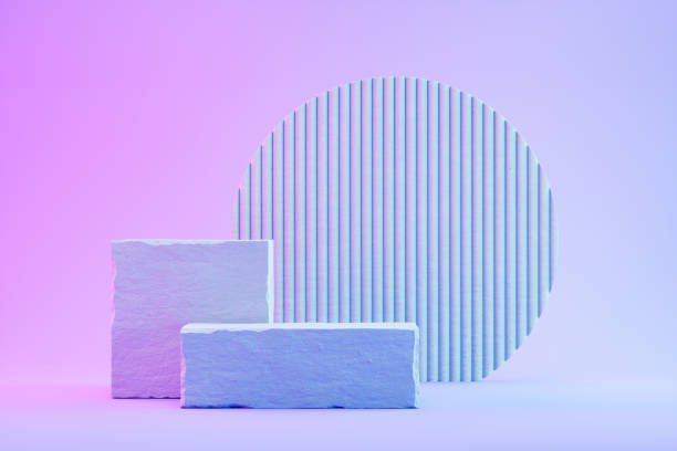 istock Empty Stone Product Podium, Platform, Stand, Exhibition, Neon Lighting Background 2187537524