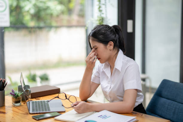 istock Stressed businesswoman working from laptop, project documentation error 2187542338