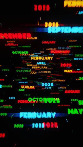 istock Surreal Neon Calendar with Months and Years in Dynamic Motion 2187544843