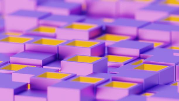 istock Abstract Geometric Pattern with Purple and Yellow 3D Cubes 2187545006