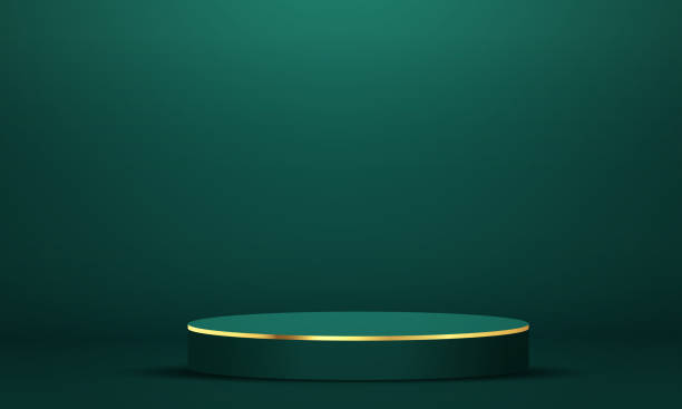 istock dark green realistic 3d cylinder pedestal podium with empty room studio design background decoration 2187558889