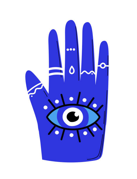 istock Turkish evil eye. Traditional turkish amulet hand with blue eye. Mysticism and esotericism, occultism. Paranormal and magical tattoo sketch. Flat vector illustration 2187568809