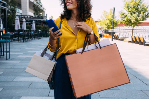Joyful Shopping Spree in Urban Outdoor Mall Setting