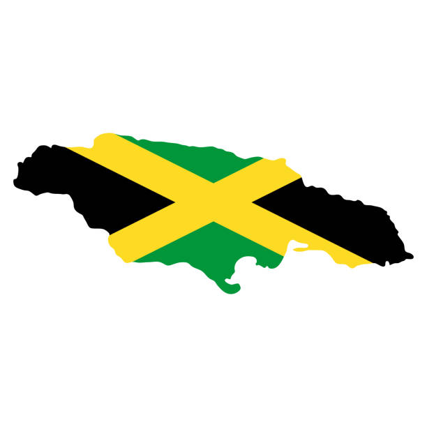 istock Jamaica outline of map on background of national flag 2187576211