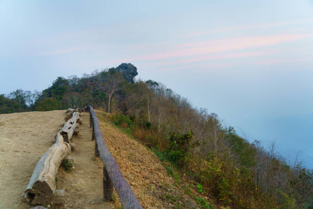 Pha Hua Sing with smog air pollution on Doi Samerdao in Srinan National Public Park in Nan, Thailand