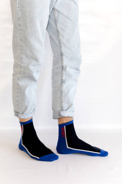 istock Beautiful blue men's socks on a white background 2187579822