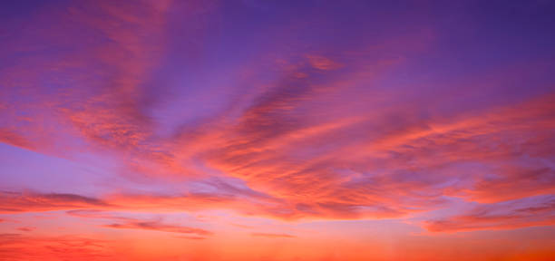 istock Twilight sky background after sundown with beautiful orange clouds on blue dusk sky in panoramic view 2187592350