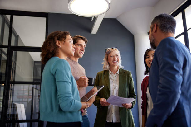 Friendly multiethnic business team discussion during a casual meeting