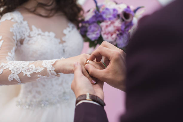istock Groom wears the ring bride. 2187595571