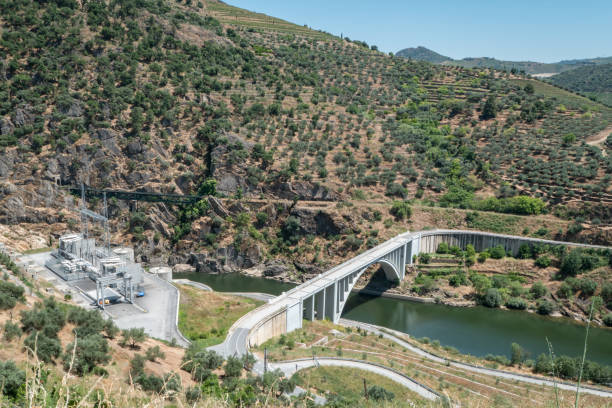 istock Between hills and mountains bridge over the Tua river 2187596880