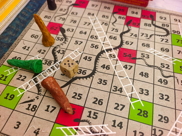 istock Snakes and Ladders, Indian board game, It is played between two or more players on a gameboard having numbered, gridded squares. 2187600789