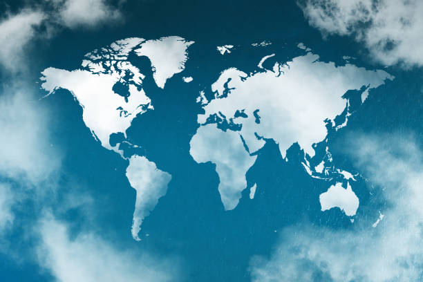 istock Vector of World map shape of clouds on ocean background. Environment concept. 2187608854