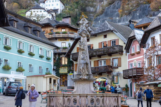 Austria, Vienna-November 17,2024: Hallstatt Square offers visitors a captivating experience with its historic buildings and stunning views