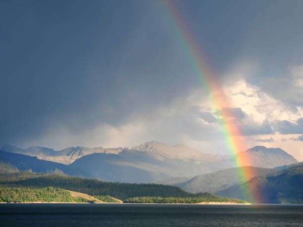 Rainbow in Medicine Lake area in Jasper National Park