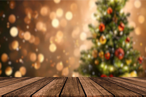 istock Xmas tree and wooden old table place 2187623754