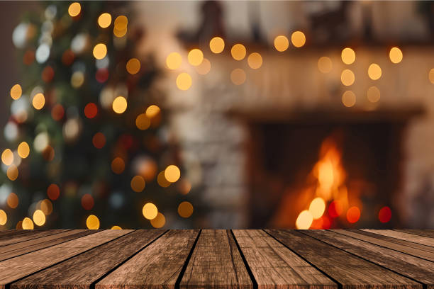 istock Xmas tree and wooden old table place 2187623756