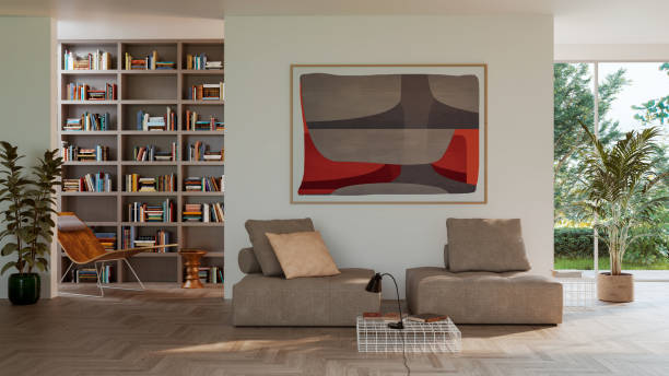 istock Large luxury modern bright interiors Living room mockup illustration 3D rendering image 2187633950