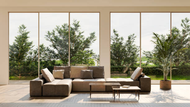 istock Large luxury modern bright interiors Living room mockup illustration 3D rendering image 2187633961