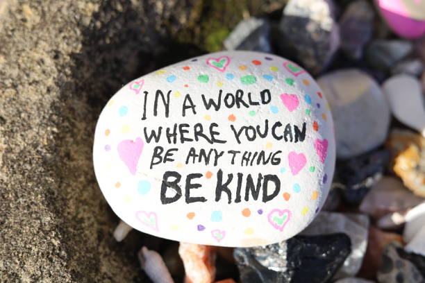 istock Be kind message painted onto white kindness rock 2187634030