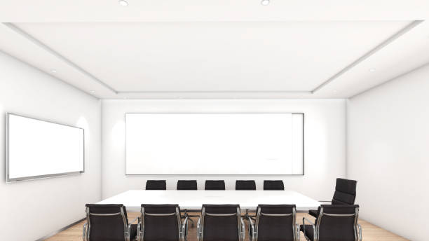 istock The writing board in the conference room has several seats., Meetings, writing boards for messages or various media, 3d rendering 2187634627