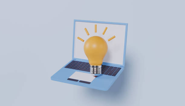 istock Laptop with light bulb, Startup business idea concept 2187635404