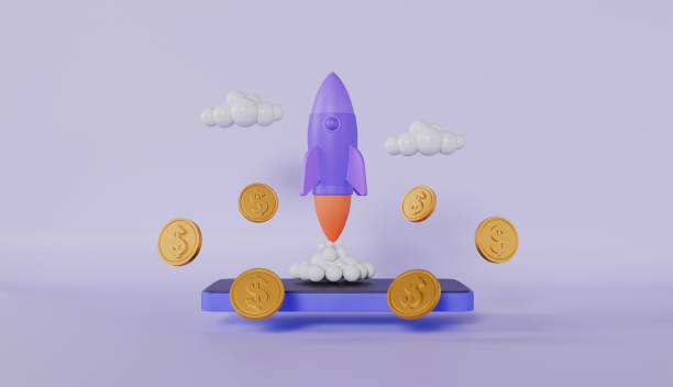 istock Rocket launching from smartphone with dollar coin, business start up, financial payment Smartphone mobile screen concept 2187635413