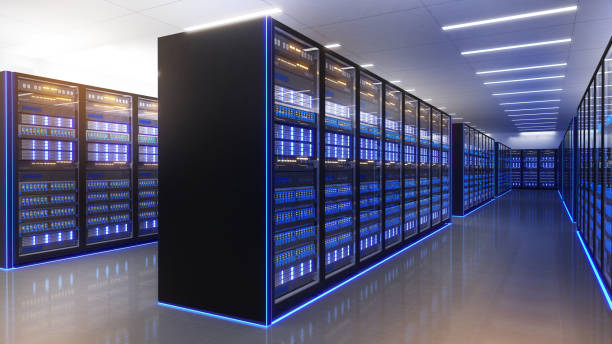 istock Shot of Data Center With Multiple Rows of Fully Operational Server Racks. Modern Telecommunications, Artificial Intelligence,server room,server room,3d rendering 2187635624