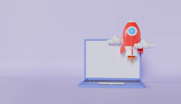istock Start up rocket with laptop and clouds, business fast growth up 2187637170