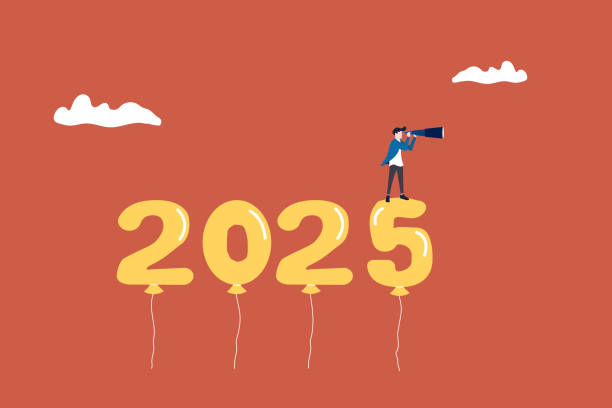 istock Businessman on year number 2025 look through telescope. concept of planning or strategy, vision or forecast, year begin anticipation, improvement or progress 2187639920