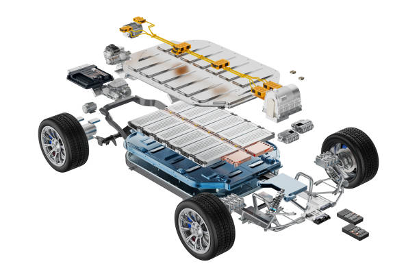 istock Explode view of ev car with battery element and undercarriage isolated 2187644067