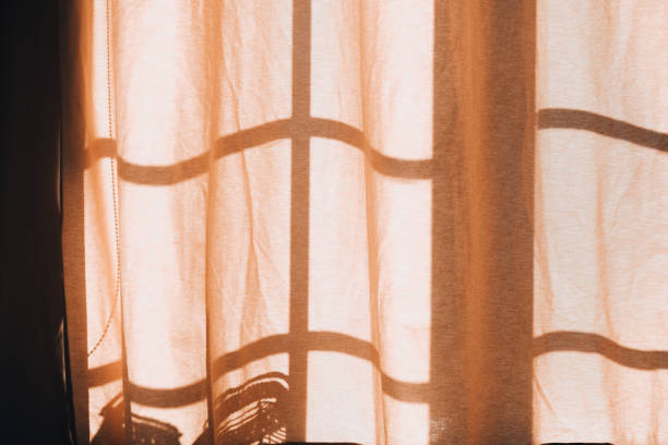 istock Soft sunlight casts intricate shadows through sheer curtains in a cozy room 2187644149