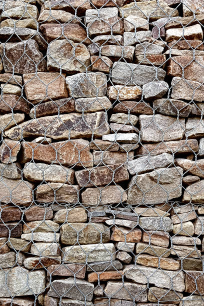 istock Gabion mesh and stones background wallpaper. Close-up, vertical photo. 2187652597