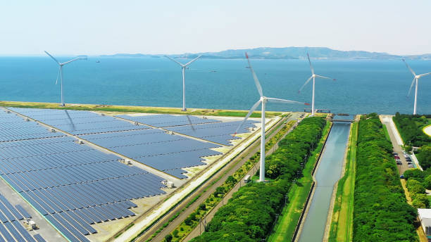 istock Solar power plant and Windmills aerial view. Renewable energy. Green tech. 2187662432
