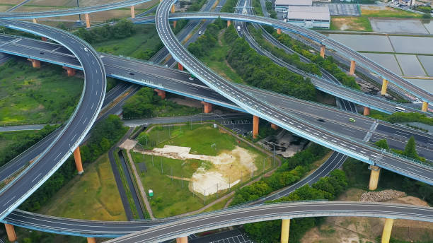 istock Modern overpass highway aerial view. Japanese translation: 