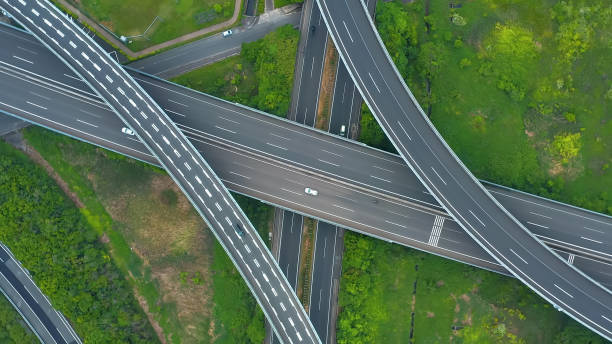 istock Modern overpass highway aerial view. Japanese translation: 