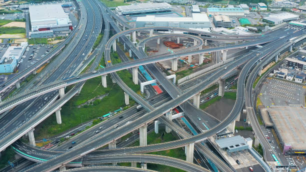 istock Modern overpass highway aerial view. Japanese translation: 