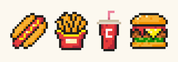 Pixel art food for video game assets and stickers.