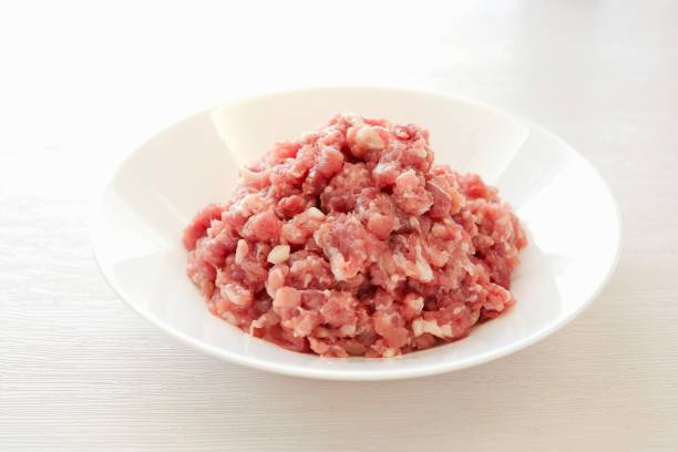 istock Fresh minced pork, fresh Ground pork on white background 2187664317