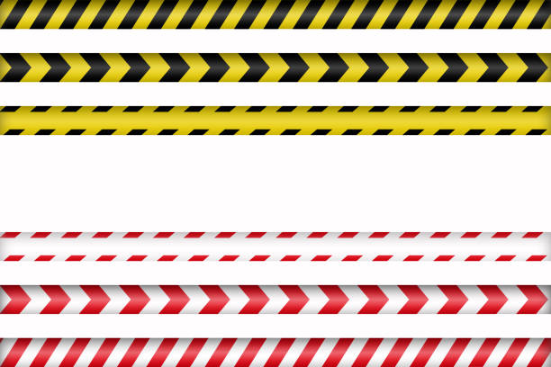 Caution warning tapes. Danger tapes with diagonal yellow-black and white-red strips for construction, crime scene or danger zone. Warning ribbons isolated on white background. Realistic vector.