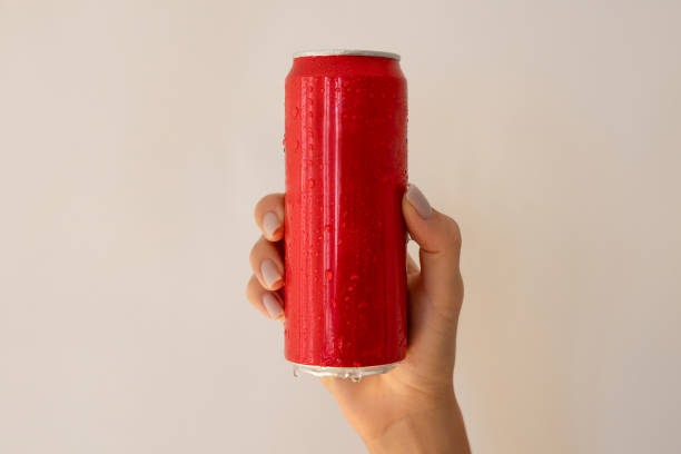 A detail of a gold colored beverage can