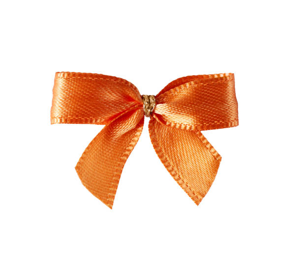 Vibrant orange tied bow isolated on white background. Satin tied bow is design element for gift wrapping decorations, festive projects and creative design.