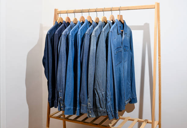 istock Denim shirts hanging on a hanger 2187676788