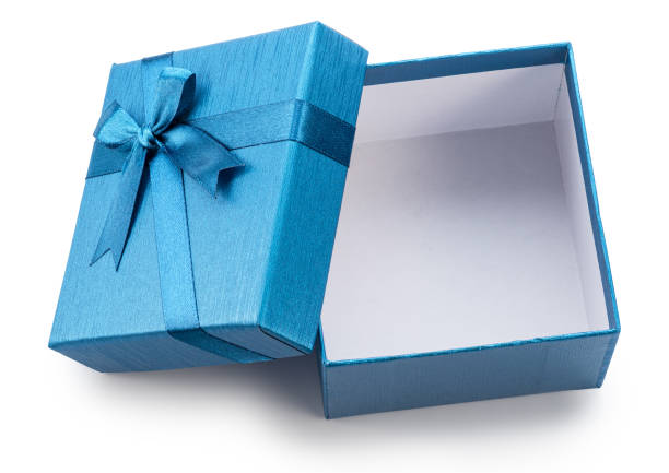 istock Opened blue gift box and lid with satin bow near it isolated on white background. File contains clipping path. 2187678848