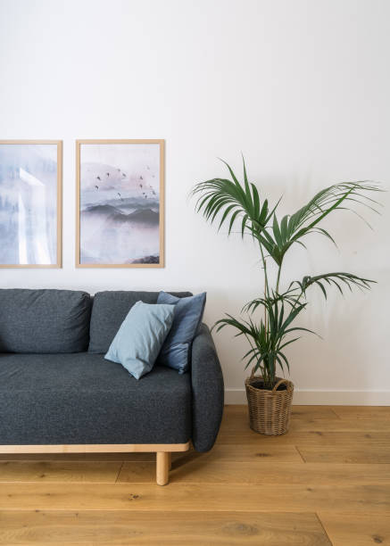 istock Modern living room with comfortable sofa and stylish decor featuring plants 2187684489