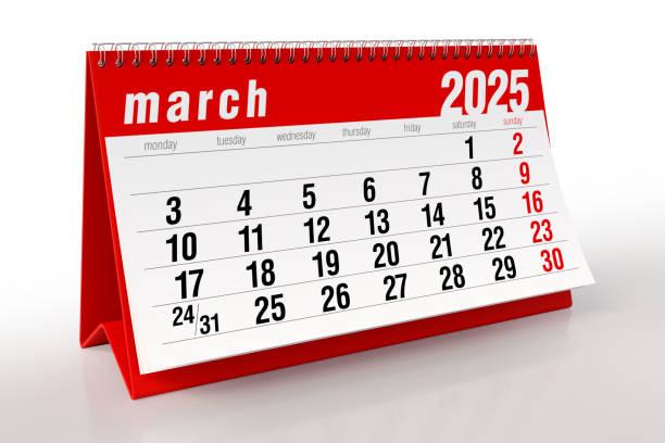 istock March 2025 Calendar. Isolated on White Background. 3d Rendering 2187689319