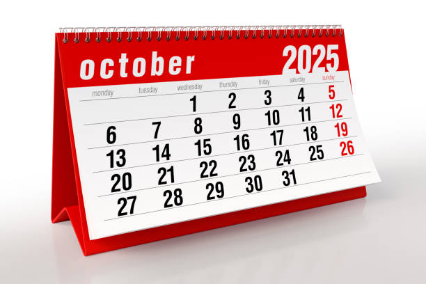 istock October 2025 Calendar. Isolated on White Background. 3d Rendering 2187689329