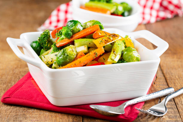 Stir-fried Vegetables with vibrant colors on a wooden table