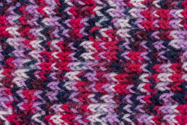 Handmade Knitting Texture in Blue, Brown, Dark Red, and White Wool