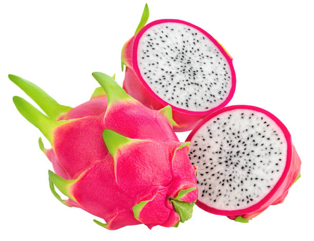 istock Pitaya isolated. Whole Dragon fruit or pitahaya and half  fruit on white background. DragonFruit Package design element 2187695131